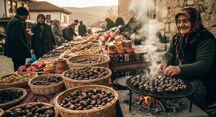 Anadolu pazarında kestane satışı ve geleneksel kültür yansıması