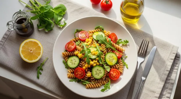 diyet makarna salatasi hafif ve doyurucu lezzet yumusak isik gorseli