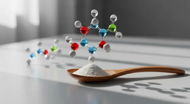 glutamin molekul ve protein tozu masa ustu