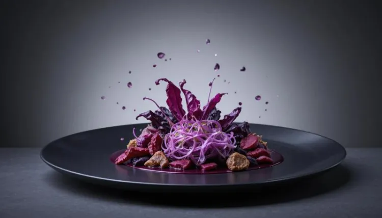gurme kurutulmus mor sebze fine dining plating