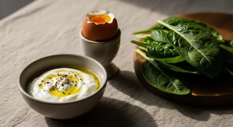 ispanak yogurt yumurta editorial dogal besin