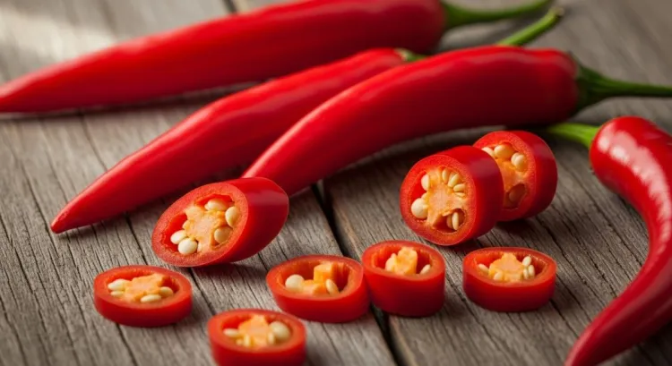 Kırmızı acı biberin besin değeri ve vitamin içeriğini gösteren bir görsel