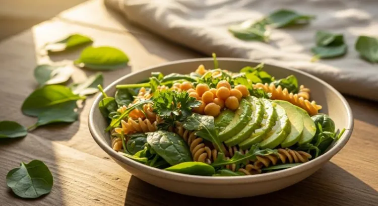 lifli diyet makarna salatasi yesil sebzeli doyurucu yumusak isik gorseli