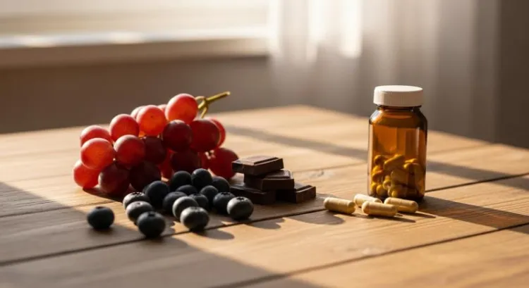 resveratrol takviyesi ve dogal kaynaklar denge yumusak isik gorseli