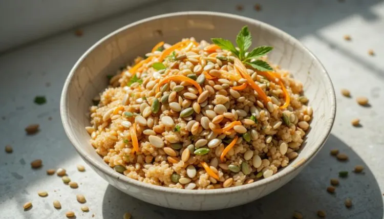 tahil ve kavrulmus tohum dokulu salata concept