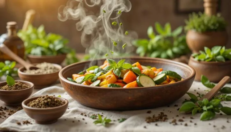 tulsi aromatik yemek sahnesi dogal kavrulmus
