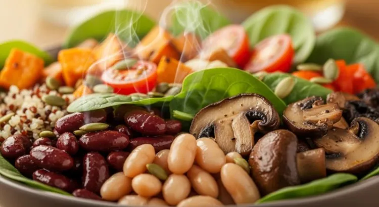 vegan protein salata fasulye mantar ispanak